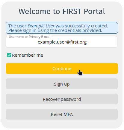 Sign In to FIRST Portal