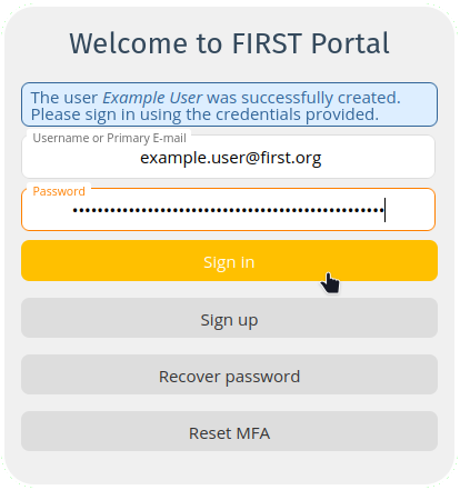 Sign In to FIRST Portal